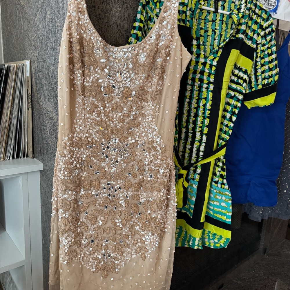 Elegant Beige Sequin Dress
